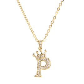 Elegant Zircon Crown Initial English Letter Pendant Ladies Necklace Neck Chain Sweater Chain Gift