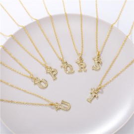 Elegant Zircon Crown Initial English Letter Pendant Ladies Necklace Neck Chain Sweater Chain Gift