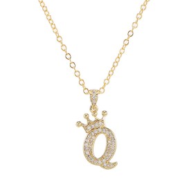 Elegant Zircon Crown Initial English Letter Pendant Ladies Necklace Neck Chain Sweater Chain Gift