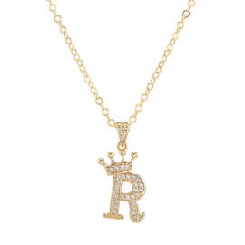 Elegant Zircon Crown Initial English Letter Pendant Ladies Necklace Neck Chain Sweater Chain Gift