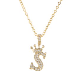 Elegant Zircon Crown Initial English Letter Pendant Ladies Necklace Neck Chain Sweater Chain Gift