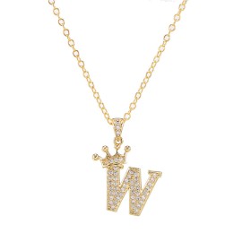 Elegant Zircon Crown Initial English Letter Pendant Ladies Necklace Neck Chain Sweater Chain Gift