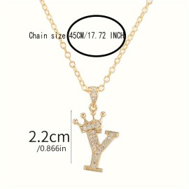 Elegant Zircon Crown Initial English Letter Pendant Ladies Necklace Neck Chain Sweater Chain Gift