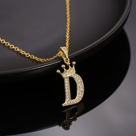 Elegant Zircon Crown Initial English Letter Pendant Ladies Necklace Neck Chain Sweater Chain Gift