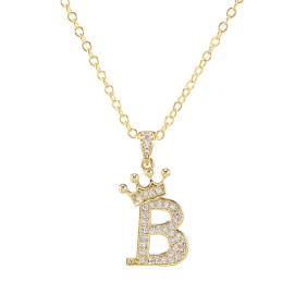 Elegant Zircon Crown Initial English Letter Pendant Ladies Necklace Neck Chain Sweater Chain Gift