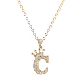 Elegant Zircon Crown Initial English Letter Pendant Ladies Necklace Neck Chain Sweater Chain Gift