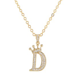 Elegant Zircon Crown Initial English Letter Pendant Ladies Necklace Neck Chain Sweater Chain Gift