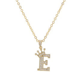 Elegant Zircon Crown Initial English Letter Pendant Ladies Necklace Neck Chain Sweater Chain Gift