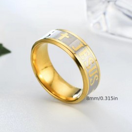 1pc Luxury Cross Ring Made Of Stainless Steel 18k Gold Plated Perfect Christmas Gift Suitable For Men And Women Catholic Religious Band