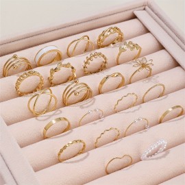 22pcs Coquette Style Stacking Rings Trendy Chain Leaf Flower Design Mix And Match For Daily Outfits Golden Or Silvery Make Your Call