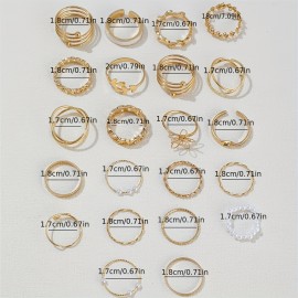 22pcs Coquette Style Stacking Rings Trendy Chain Leaf Flower Design Mix And Match For Daily Outfits Golden Or Silvery Make Your Call