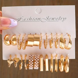 24 Pairs Golden Hoop Earrings Set Elegant Simple Style Zinc Alloy Jewelry Daily Wear Accessories Female Trendy Gift