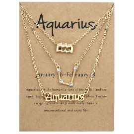 3-Pack Vintage Zodiac Alphabet Symbols Rhinestone Clavicle Chain Necklaces