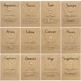 3-Pack Vintage Zodiac Alphabet Symbols Rhinestone Clavicle Chain Necklaces