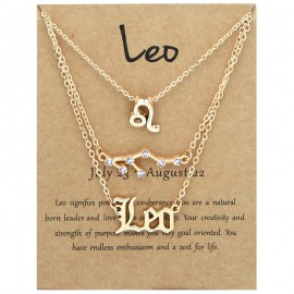 3-Pack Vintage Zodiac Alphabet Symbols Rhinestone Clavicle Chain Necklaces