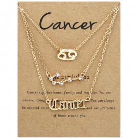 3-Pack Vintage Zodiac Alphabet Symbols Rhinestone Clavicle Chain Necklaces