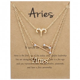 3-Pack Vintage Zodiac Alphabet Symbols Rhinestone Clavicle Chain Necklaces