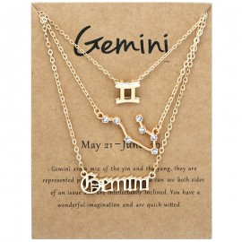 3-Pack Vintage Zodiac Alphabet Symbols Rhinestone Clavicle Chain Necklaces