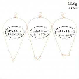 3-Pack Vintage Zodiac Alphabet Symbols Rhinestone Clavicle Chain Necklaces