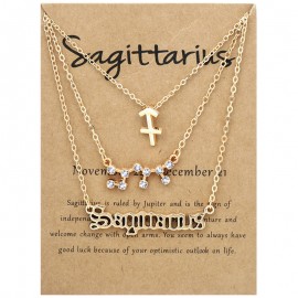 3-Pack Vintage Zodiac Alphabet Symbols Rhinestone Clavicle Chain Necklaces