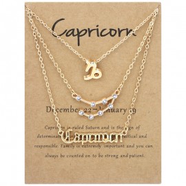 3-Pack Vintage Zodiac Alphabet Symbols Rhinestone Clavicle Chain Necklaces