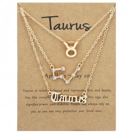 3-Pack Vintage Zodiac Alphabet Symbols Rhinestone Clavicle Chain Necklaces