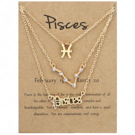 3-Pack Vintage Zodiac Alphabet Symbols Rhinestone Clavicle Chain Necklaces