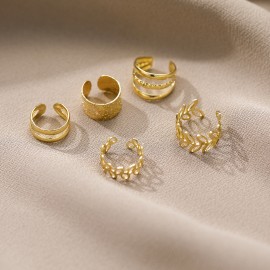 Golden Leaf 5pcs Cutout Ear Clips Fitting One Ear