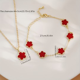 Women's Luxury Personality Star Flower Design Bracelet & Necklace Set, Wedding Graduation Dating Party Gift For Girls