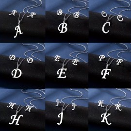 Simple 26 Initial Letter Alphabet Necklace & Earring Set, Glossy Stainless Steel Collarbone Chain, Ladies Birthday Gift