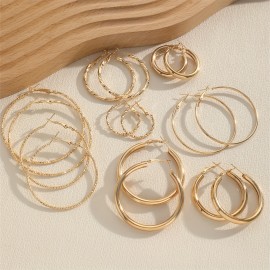 8 Pairs Set Of Hoop Earrings Alloy Jewelry Elegant Simple Style For Women Girls Daily Wear Delicate Set Gifts