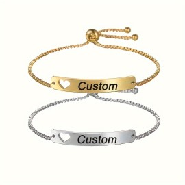 Personalized Custom Thin Dainty Chain Bracelet Custom Name ID Adjustable Hand Chain Birthday Gift