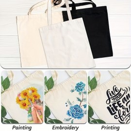 3 Pieces Canvas Tote Bags Cotton Handbag Washable Reusable Student Tote Bag Blank DIY Original Design Eco Bag, Food Shopping Bag, Gift Bags, Book Bags, White Black Nature