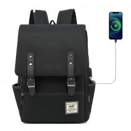 1pc Vintage Nylon Laptop Backpack With USB Charging Port, Slim Tear Resistant Business Backpack For Travel, College, School, Casual Daypack For Men, Women, Fits Up To 15.6 Inch Notebook