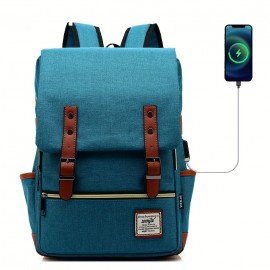 1pc Vintage Nylon Laptop Backpack With USB Charging Port, Slim Tear Resistant Business Backpack For Travel, College, School, Casual Daypack For Men, Women, Fits Up To 15.6 Inch Notebook