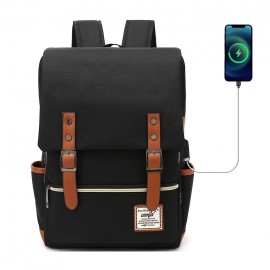 1pc Vintage Nylon Laptop Backpack With USB Charging Port, Slim Tear Resistant Business Backpack For Travel, College, School, Casual Daypack For Men, Women, Fits Up To 15.6 Inch Notebook