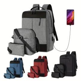 Three-piece Backpack Large-capacity USB Charging Business Casual Men's Oxford Cloth Computer Backpack