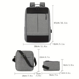 Three-piece Backpack Large-capacity USB Charging Business Casual Men's Oxford Cloth Computer Backpack