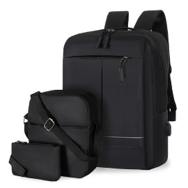 Three-piece Backpack Large-capacity USB Charging Business Casual Men's Oxford Cloth Computer Backpack