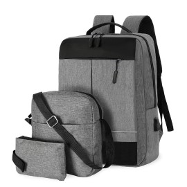 Three-piece Backpack Large-capacity USB Charging Business Casual Men's Oxford Cloth Computer Backpack