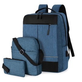 Three-piece Backpack Large-capacity USB Charging Business Casual Men's Oxford Cloth Computer Backpack