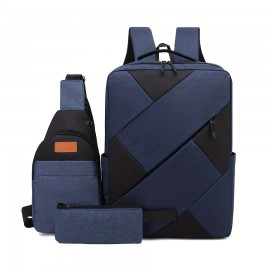 New Men's Three-piece Backpack Lightweight Rechargeable USB Laptop Backpack High-capacity Travel Bag