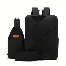 New Men's Three-piece Backpack Lightweight Rechargeable USB Laptop Backpack High-capacity Travel Bag