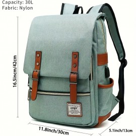 Vintage Laptop Backpack With USB Charging Port, Elegant Water Resistant Travelling Backpack Casual Daypacks College Shoulder Bag For Men Women, Fits Up To 15.6Inch Laptop