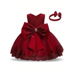 Gorgeous Princess Party Dress, Toddler Girl Tutu Birthday Bowknot Lace Christening Cute Sleeveless Wedding Gown Dress