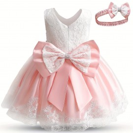 Gorgeous Princess Party Dress, Toddler Girl Tutu Birthday Bowknot Lace Christening Cute Sleeveless Wedding Gown Dress