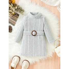 Baby Knitted Comfy Turtleneck Long Dress, Kids Clothes Autumn And Winter