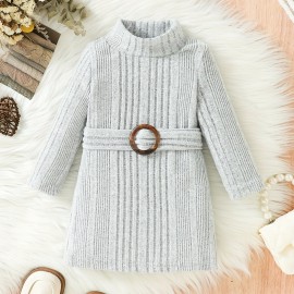 Baby Knitted Comfy Turtleneck Long Dress, Kids Clothes Autumn And Winter