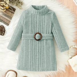 Baby Knitted Comfy Turtleneck Long Dress, Kids Clothes Autumn And Winter