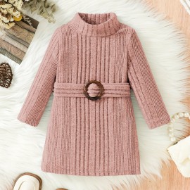 Baby Knitted Comfy Turtleneck Long Dress, Kids Clothes Autumn And Winter